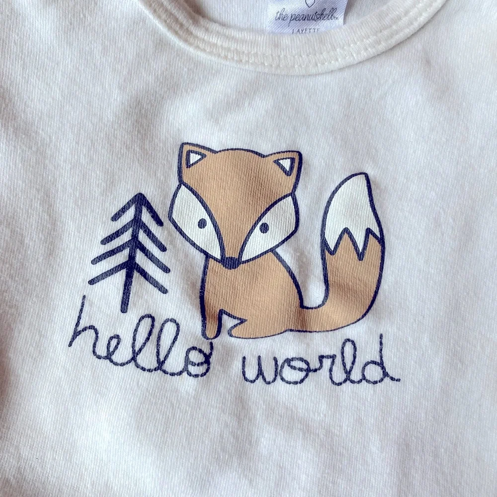 The Peanutshell Fox Hello World Bodysuit Set‎ 0-3M Baby Cotton Onesies